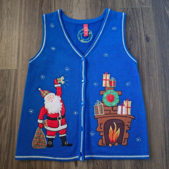 💙 Christmas Themed Knit Sweater Vest Size M Festive Fun Holidays Winter Warm Co - Picture 7 of 7